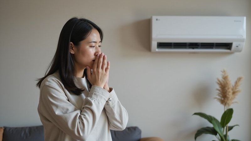 Person reacting to bad smell from aircond