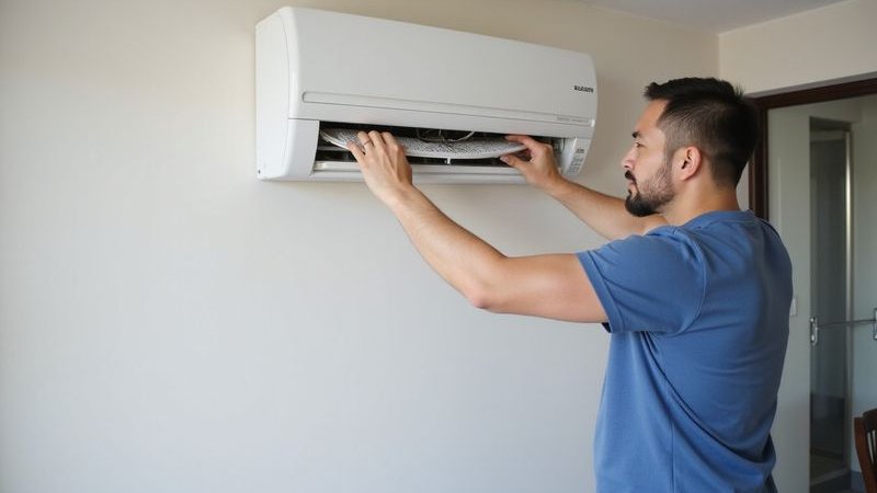 Person removing aircond filter for cleaning