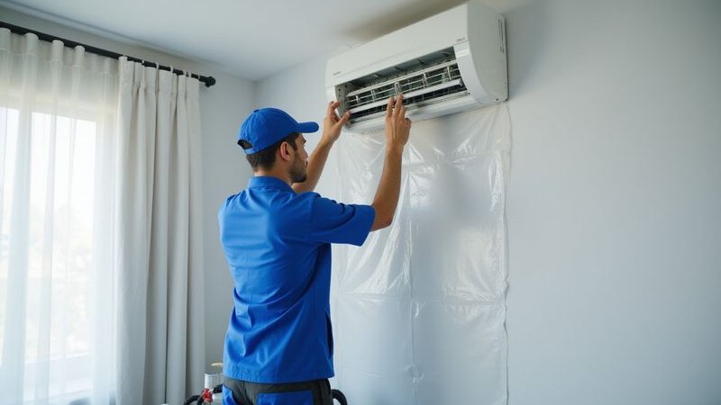Technician performing aircond chemical wash